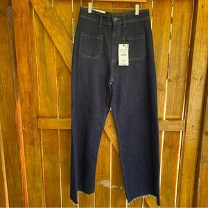 Zara Wide Leg Size 8 Jeans Patch Pocket Marine Indigo